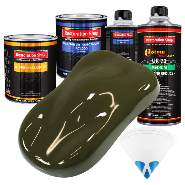 Olive Drab Green - Urethane Basecoat with Clearcoat Auto Paint - Complete Medium Quart Paint Kit - Professional Gloss Automotive Car Truck Coating