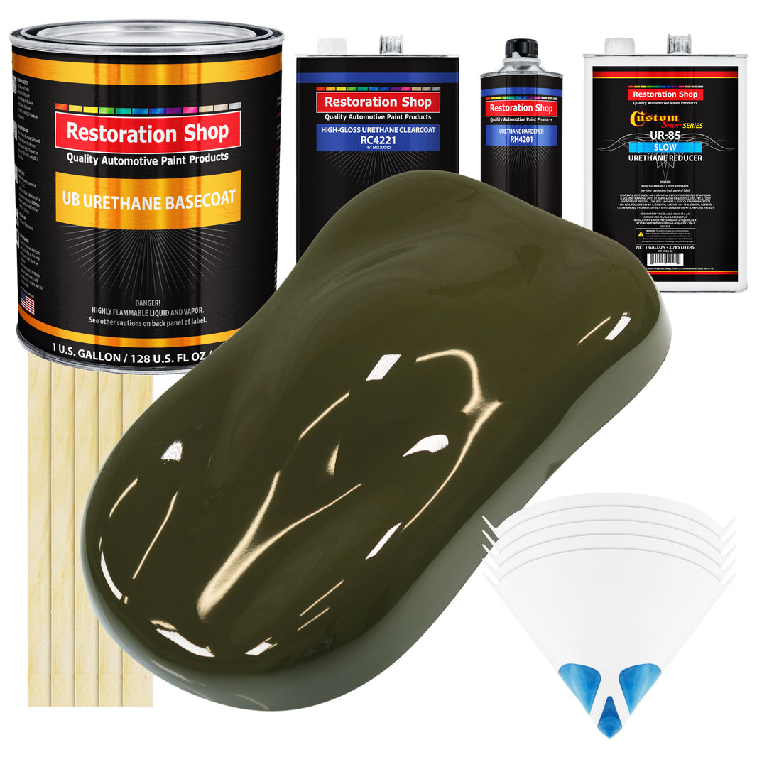 Olive Drab Green - Urethane Basecoat with Clearcoat Auto Paint (Complete Slow Gallon Paint Kit) Professional High Gloss Automotive Car Truck Coating