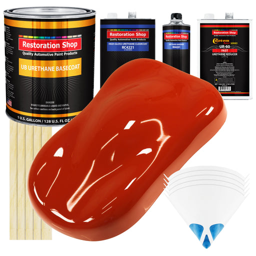 Hot Rod Red - Urethane Basecoat with Clearcoat Auto Paint - Complete Fast Gallon Paint Kit - Professional High Gloss Automotive, Car, Truck Coating
