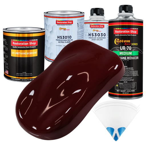 Burgundy - Urethane Basecoat with Premium Clearcoat Auto Paint - Complete Medium Quart Paint Kit - Professional High Gloss Automotive Coating