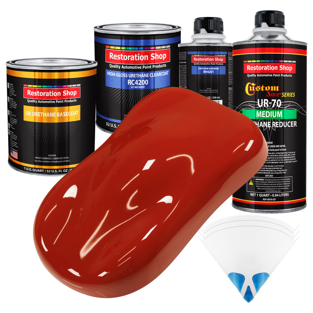 Scarlet Red - Urethane Basecoat with Clearcoat Auto Paint - Complete Medium Quart Paint Kit - Professional High Gloss Automotive, Car, Truck Coating