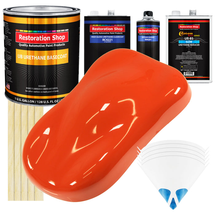 Charger Orange - Urethane Basecoat with Clearcoat Auto Paint - Complete Slow Gallon Paint Kit - Professional High Gloss Automotive, Car, Truck Coating