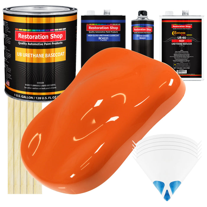 Sunset Orange - Urethane Basecoat with Clearcoat Auto Paint - Complete Fast Gallon Paint Kit - Professional High Gloss Automotive, Car, Truck Coating