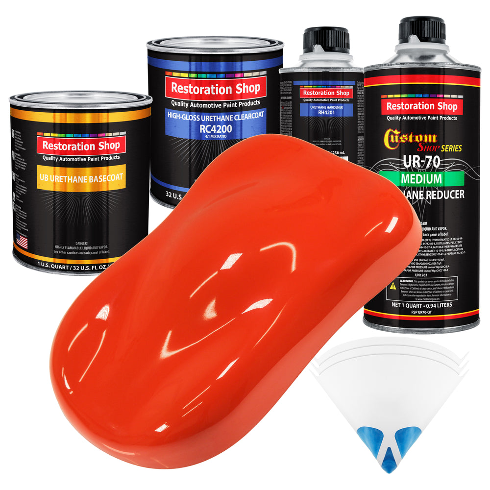 Hemi Orange - Urethane Basecoat with Clearcoat Auto Paint - Complete Medium Quart Paint Kit - Professional High Gloss Automotive, Car, Truck Coating