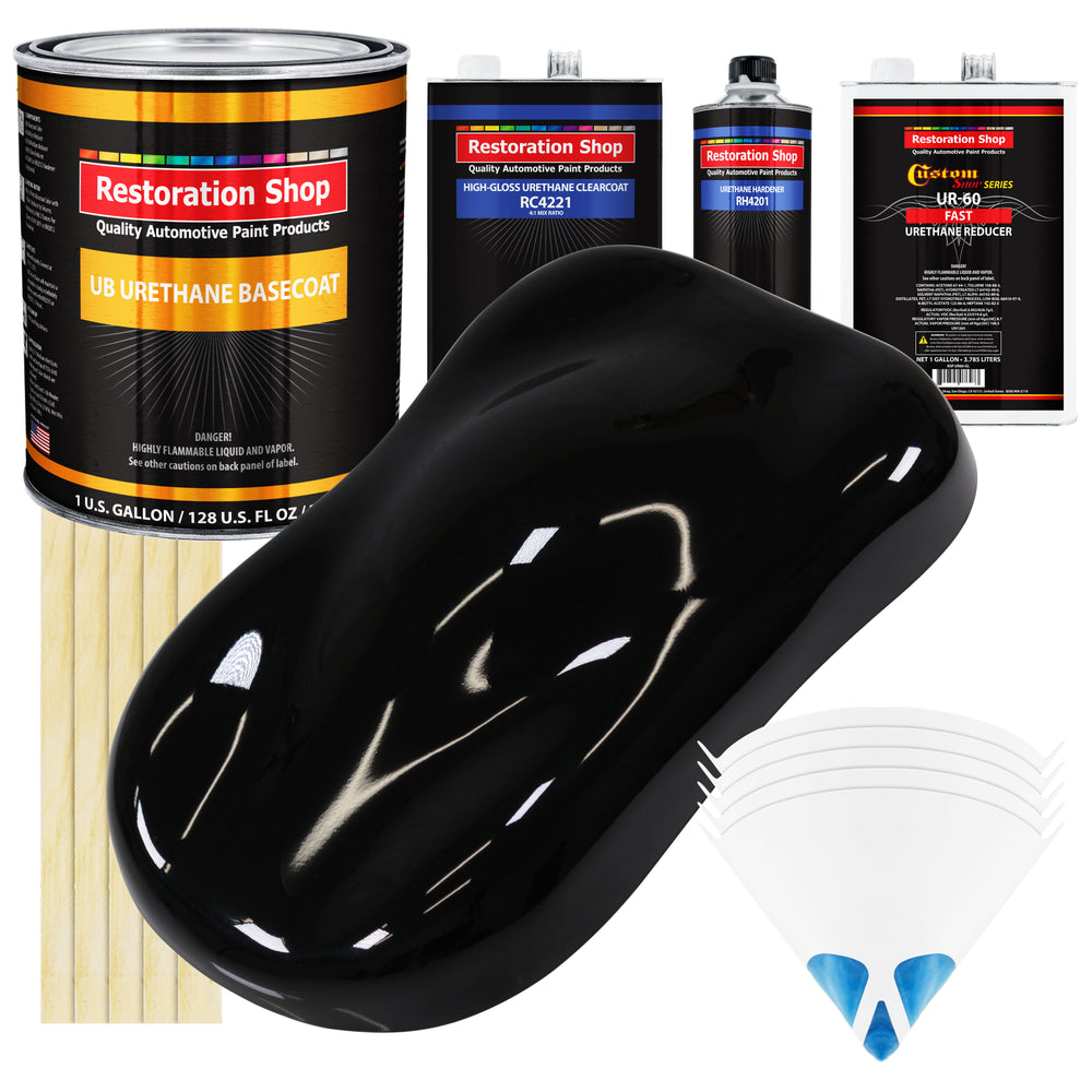 Jet Black (Gloss) - Urethane Basecoat with Clearcoat Auto Paint - Complete Fast Gallon Paint Kit - Professional Gloss Automotive Car Truck Coating