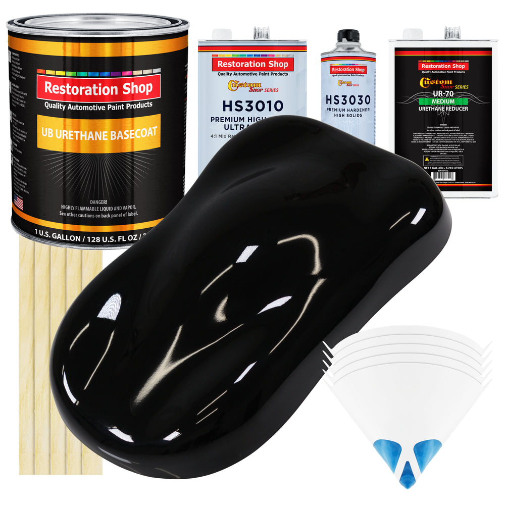 Jet Black (Gloss) - Urethane Basecoat with Premium Clearcoat Auto Paint (Complete Medium Gallon Paint Kit) Professional High Gloss Automotive Coating