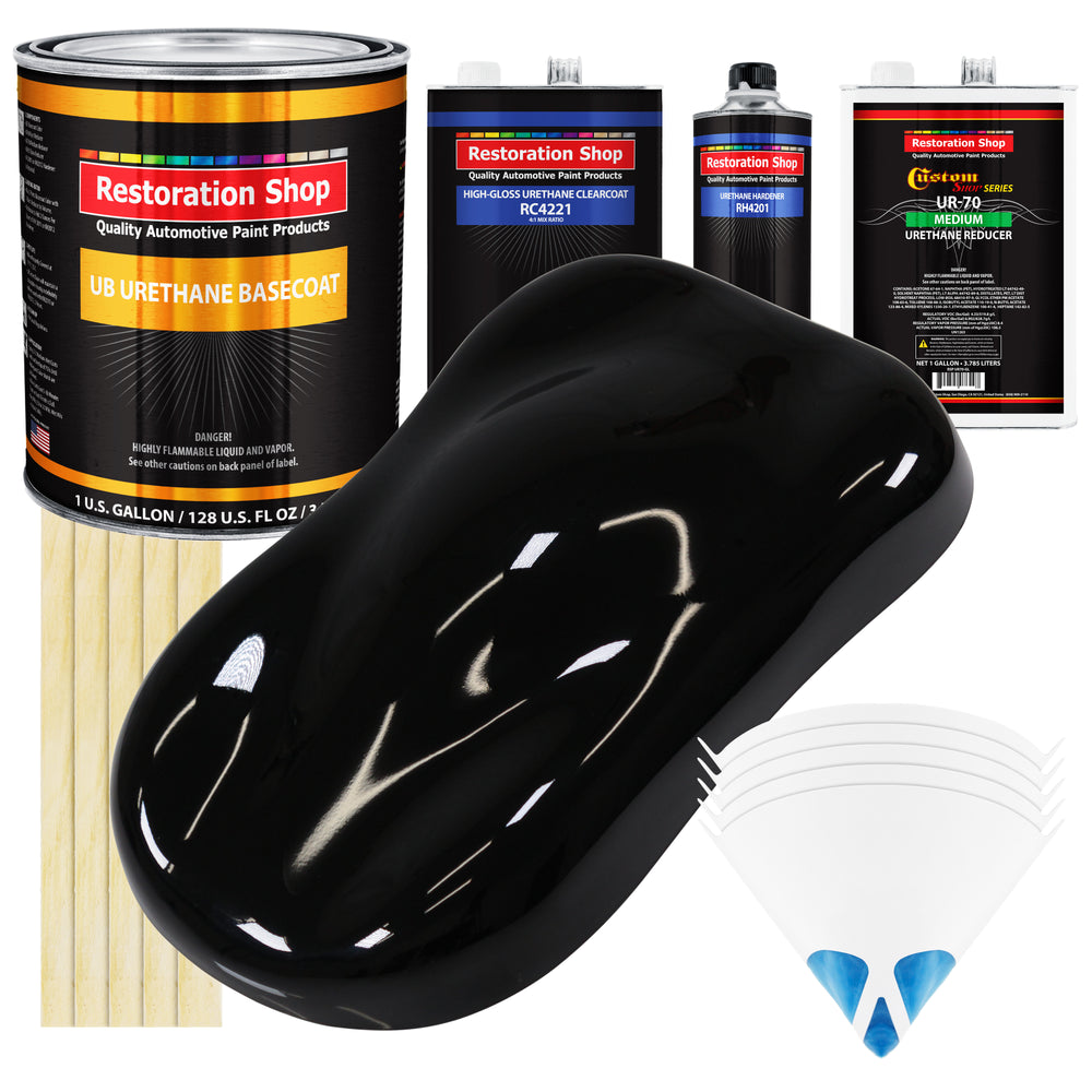 Jet Black (Gloss) - Urethane Basecoat with Clearcoat Auto Paint - Complete Medium Gallon Paint Kit - Professional Gloss Automotive Car Truck Coating