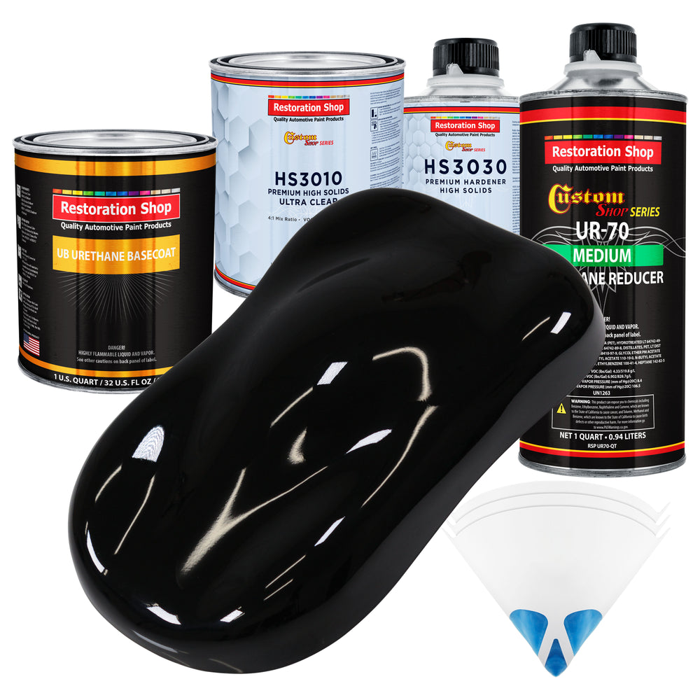 Jet Black (Gloss) - Urethane Basecoat with Premium Clearcoat Auto Paint - Complete Medium Quart Paint Kit - Professional High Gloss Automotive Coating