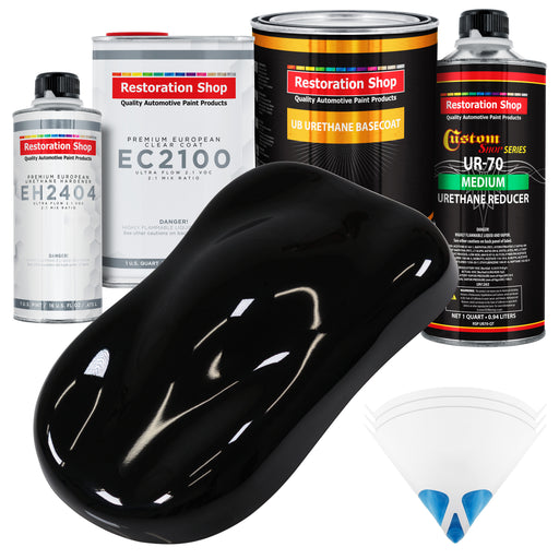 Jet Black (Gloss) Urethane Basecoat with European Clearcoat Auto Paint - Complete Quart Paint Color Kit - Automotive Refinish Coating