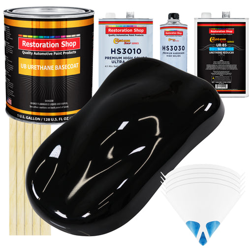 Jet Black (Gloss) - Urethane Basecoat with Premium Clearcoat Auto Paint - Complete Slow Gallon Paint Kit - Professional High Gloss Automotive Coating