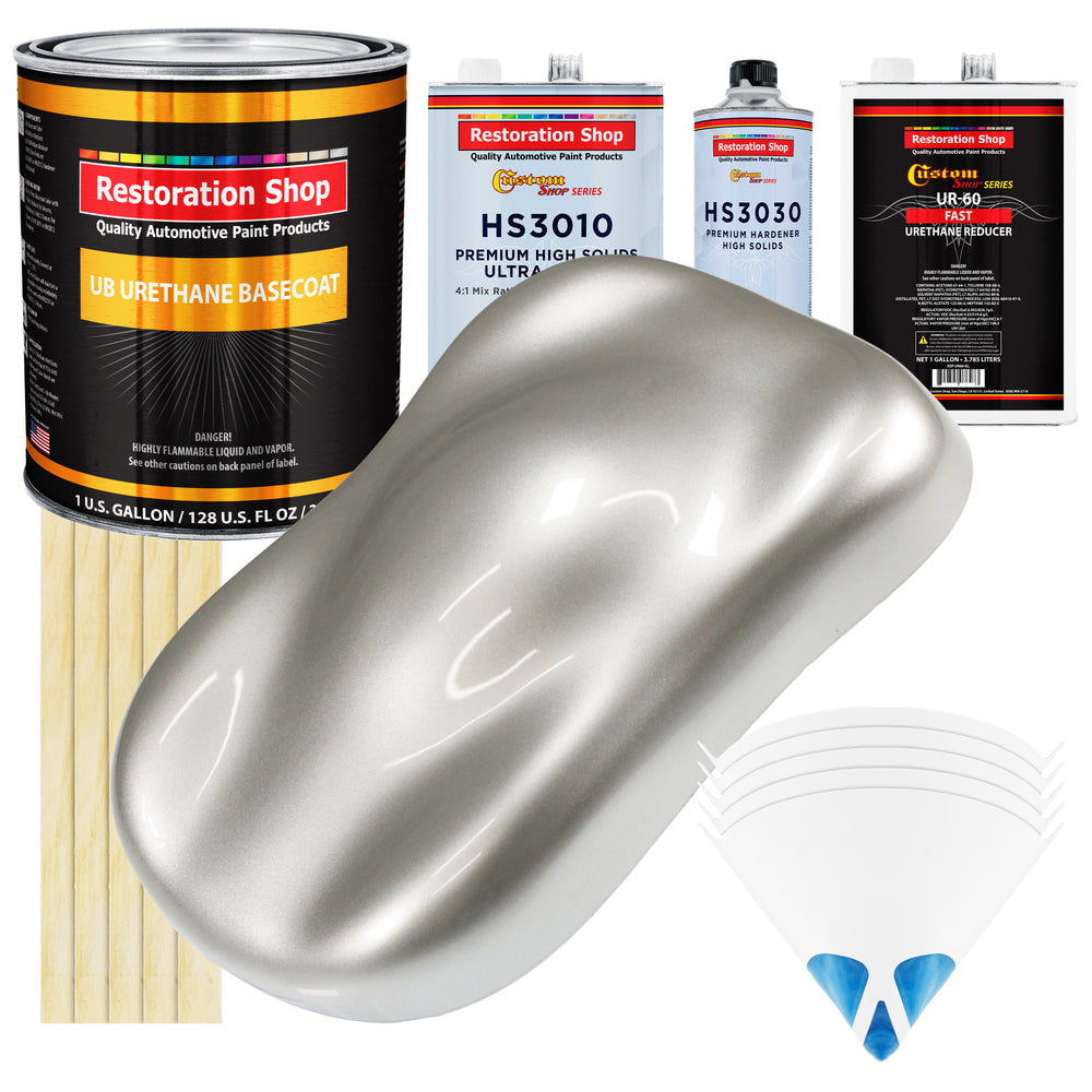 Sterling Silver Metallic - Urethane Basecoat with Premium Clearcoat Auto Paint (Complete Fast Gallon Paint Kit) Professional Gloss Automotive Coating