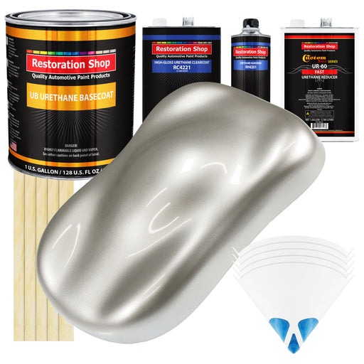 Sterling Silver Metallic - Urethane Basecoat with Clearcoat Auto Paint - Complete Fast Gallon Paint Kit - Professional Automotive Car Truck Coating