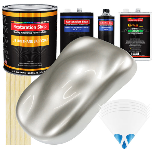 Sterling Silver Metallic - Urethane Basecoat with Clearcoat Auto Paint - Complete Medium Gallon Paint Kit - Professional Automotive Car Truck Coating