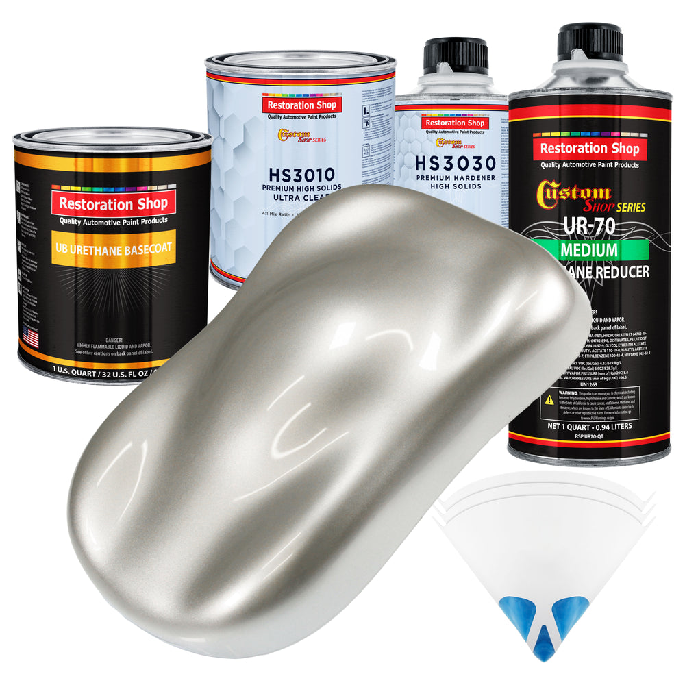 Sterling Silver Metallic - Urethane Basecoat with Premium Clearcoat Auto Paint (Complete Medium Quart Paint Kit) Professional Gloss Automotive Coating