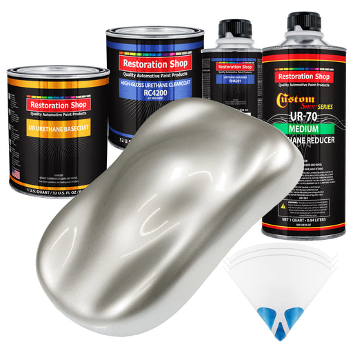Sterling Silver Metallic - Urethane Basecoat with Clearcoat Auto Paint - Complete Medium Quart Paint Kit - Professional Automotive Car Truck Coating