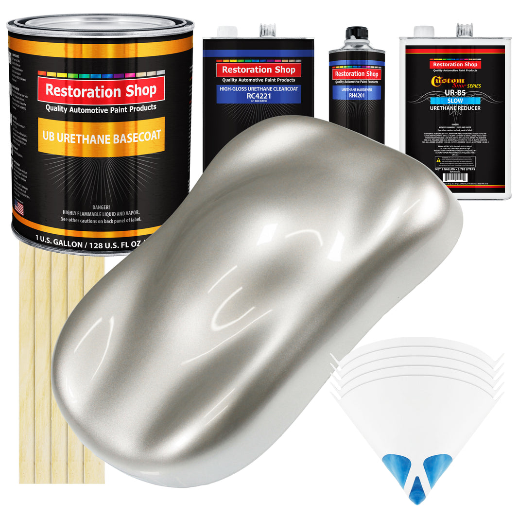 Sterling Silver Metallic - Urethane Basecoat with Clearcoat Auto Paint - Complete Slow Gallon Paint Kit - Professional Automotive Car Truck Coating