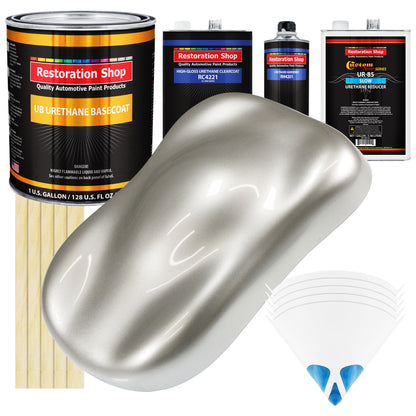 Sterling Silver Metallic - Urethane Basecoat with Clearcoat Auto Paint - Complete Slow Gallon Paint Kit - Professional Automotive Car Truck Coating