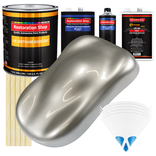 Pewter Silver Metallic - Urethane Basecoat with Clearcoat Auto Paint (Complete Fast Gallon Paint Kit) Professional Gloss Automotive Car Truck Coating