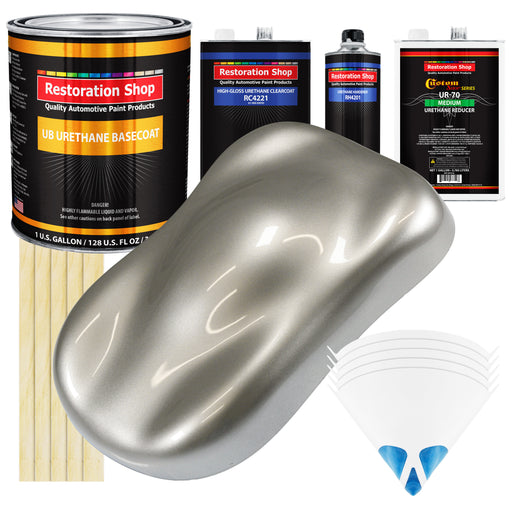 Pewter Silver Metallic - Urethane Basecoat with Clearcoat Auto Paint - Complete Medium Gallon Paint Kit - Professional Automotive Car Truck Coating