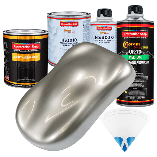 Pewter Silver Metallic - Urethane Basecoat with Premium Clearcoat Auto Paint - Complete Medium Quart Paint Kit - Professional Gloss Automotive Coating