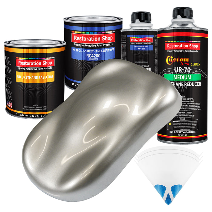 Pewter Silver Metallic - Urethane Basecoat with Clearcoat Auto Paint (Complete Medium Quart Paint Kit) Professional Gloss Automotive Car Truck Coating