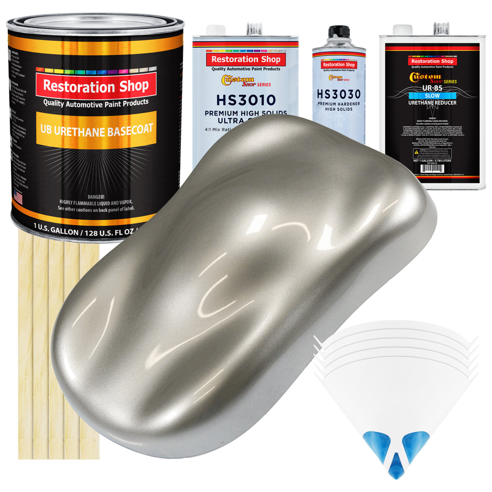 Pewter Silver Metallic - Urethane Basecoat with Premium Clearcoat Auto Paint - Complete Slow Gallon Paint Kit - Professional Gloss Automotive Coating