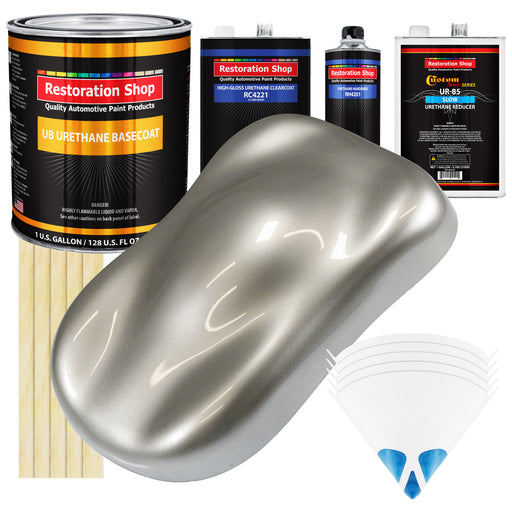 Pewter Silver Metallic - Urethane Basecoat with Clearcoat Auto Paint (Complete Slow Gallon Paint Kit) Professional Gloss Automotive Car Truck Coating