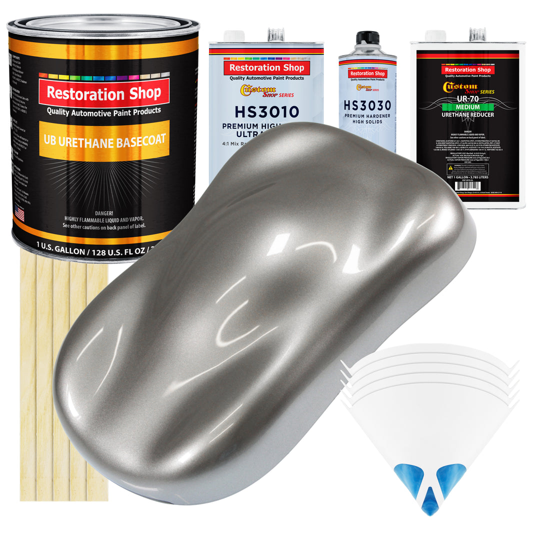 Titanium Gray Metallic - Urethane Basecoat with Premium Clearcoat Auto Paint (Complete Medium Gallon Paint Kit) Professional Gloss Automotive Coating