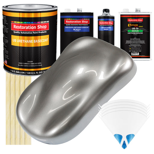 Titanium Gray Metallic - Urethane Basecoat with Clearcoat Auto Paint - Complete Medium Gallon Paint Kit - Professional Automotive Car Truck Coating