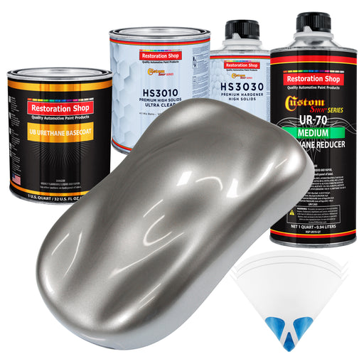 Titanium Gray Metallic - Urethane Basecoat with Premium Clearcoat Auto Paint - Complete Medium Quart Paint Kit - Professional Gloss Automotive Coating