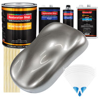 Titanium Gray Metallic - Urethane Basecoat with Clearcoat Auto Paint (Complete Slow Gallon Paint Kit) Professional Gloss Automotive Car Truck Coating