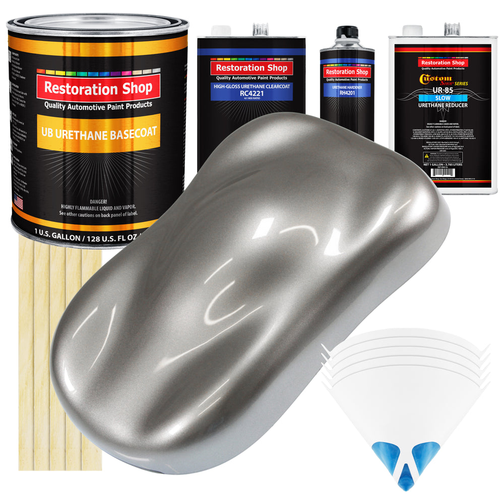 Titanium Gray Metallic - Urethane Basecoat with Clearcoat Auto Paint (Complete Slow Gallon Paint Kit) Professional Gloss Automotive Car Truck Coating