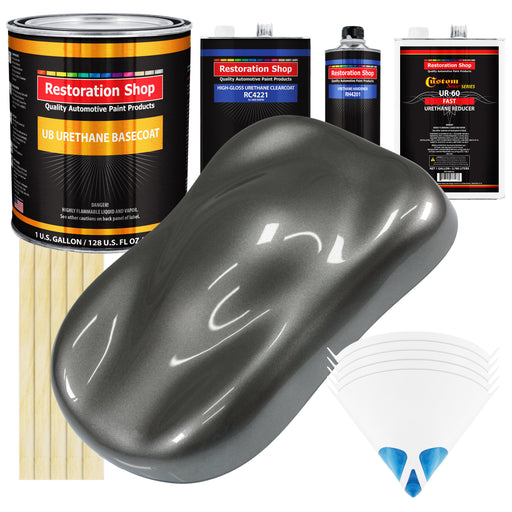 Dark Charcoal Metallic - Urethane Basecoat with Clearcoat Auto Paint (Complete Fast Gallon Paint Kit) Professional Gloss Automotive Car Truck Coating