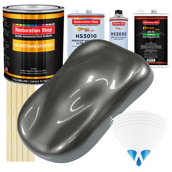 Dark Charcoal Metallic - Urethane Basecoat with Premium Clearcoat Auto Paint (Complete Medium Gallon Paint Kit) Professional Gloss Automotive Coating