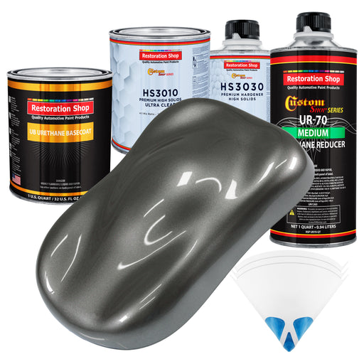 Dark Charcoal Metallic - Urethane Basecoat with Premium Clearcoat Auto Paint - Complete Medium Quart Paint Kit - Professional Gloss Automotive Coating
