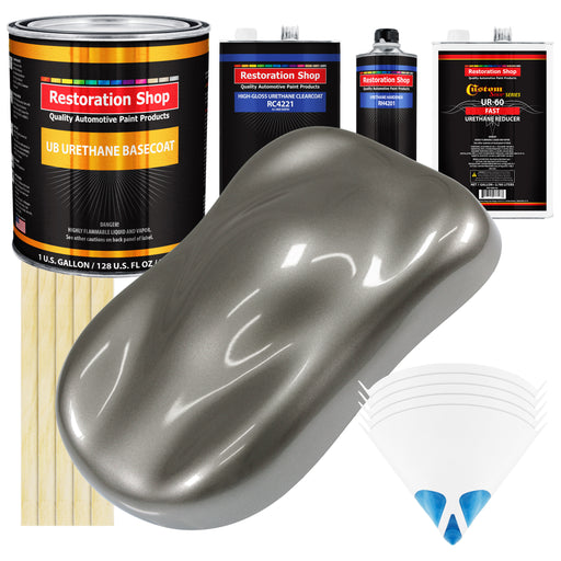 Graphite Gray Metallic - Urethane Basecoat with Clearcoat Auto Paint (Complete Fast Gallon Paint Kit) Professional Gloss Automotive Car Truck Coating