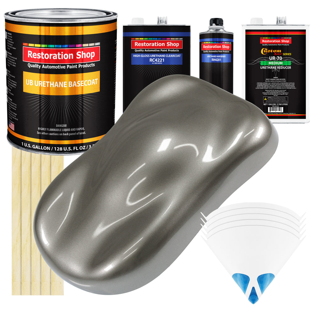 Graphite Gray Metallic - Urethane Basecoat with Clearcoat Auto Paint - Complete Medium Gallon Paint Kit - Professional Automotive Car Truck Coating