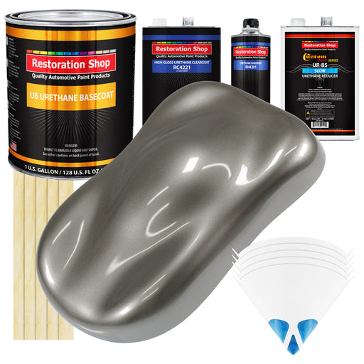 Graphite Gray Metallic - Urethane Basecoat with Clearcoat Auto Paint (Complete Slow Gallon Paint Kit) Professional Gloss Automotive Car Truck Coating