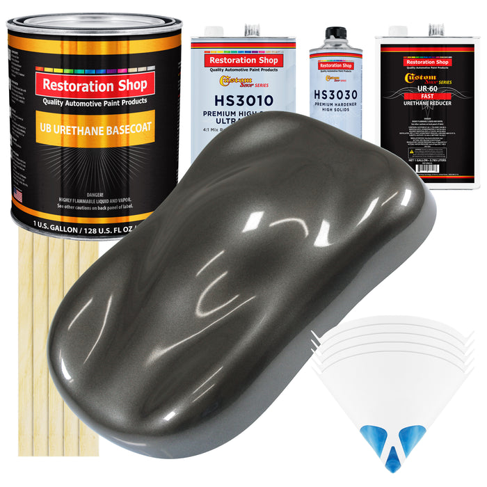 Anthracite Gray Metallic - Urethane Basecoat with Premium Clearcoat Auto Paint (Complete Fast Gallon Paint Kit) Professional Gloss Automotive Coating