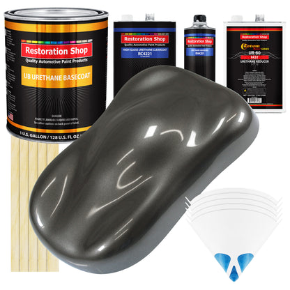 Anthracite Gray Metallic - Urethane Basecoat with Clearcoat Auto Paint - Complete Fast Gallon Paint Kit - Professional Automotive Car Truck Coating