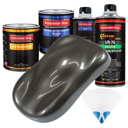 Anthracite Gray Metallic - Urethane Basecoat with Clearcoat Auto Paint - Complete Medium Quart Paint Kit - Professional Automotive Car Truck Coating
