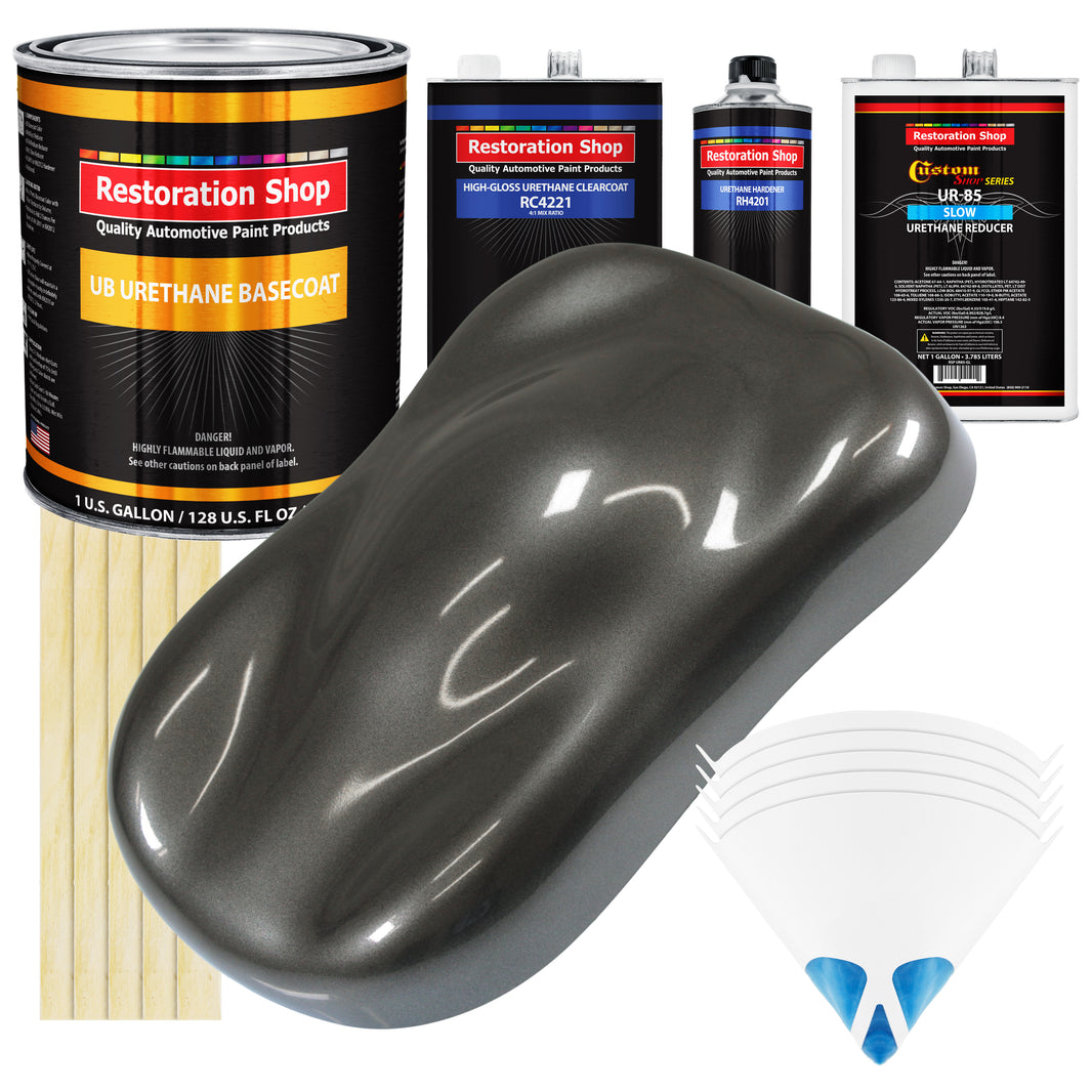 Anthracite Gray Metallic - Urethane Basecoat with Clearcoat Auto Paint - Complete Slow Gallon Paint Kit - Professional Automotive Car Truck Coating