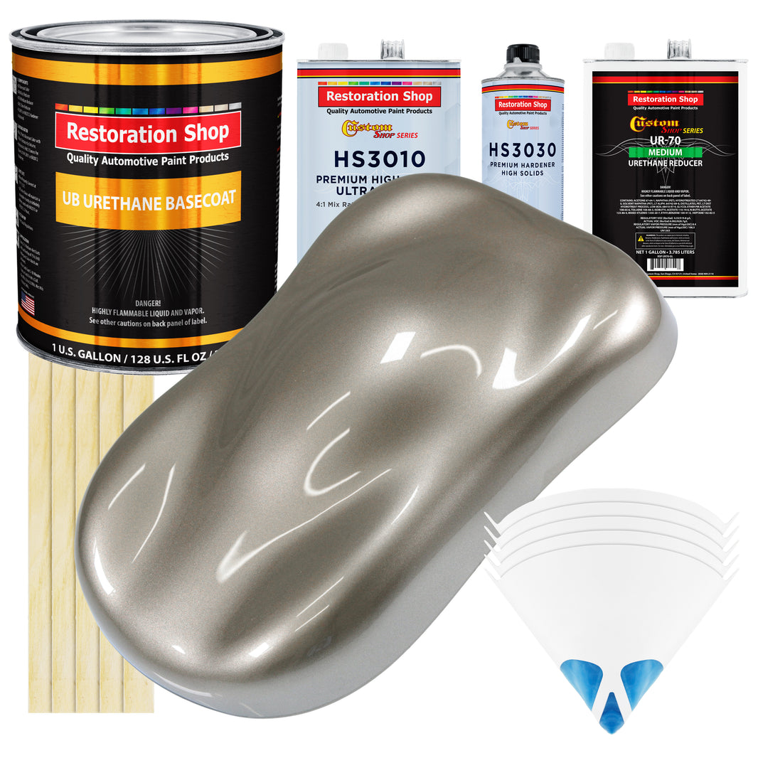 Warm Gray Metallic - Urethane Basecoat with Premium Clearcoat Auto Paint (Complete Medium Gallon Paint Kit) Professional High Gloss Automotive Coating