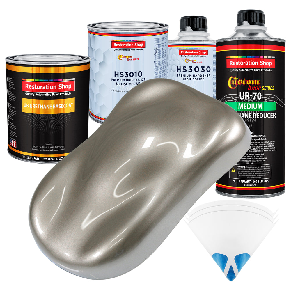 Warm Gray Metallic - Urethane Basecoat with Premium Clearcoat Auto Paint (Complete Medium Quart Paint Kit) Professional High Gloss Automotive Coating