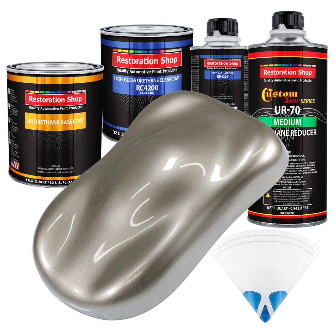 Warm Gray Metallic - Urethane Basecoat with Clearcoat Auto Paint - Complete Medium Quart Paint Kit - Professional Gloss Automotive Car Truck Coating
