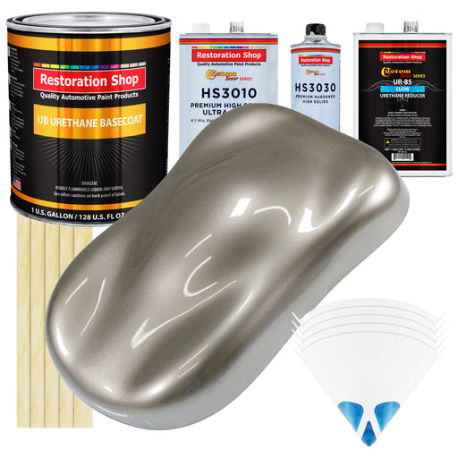Warm Gray Metallic - Urethane Basecoat with Premium Clearcoat Auto Paint - Complete Slow Gallon Paint Kit - Professional High Gloss Automotive Coating
