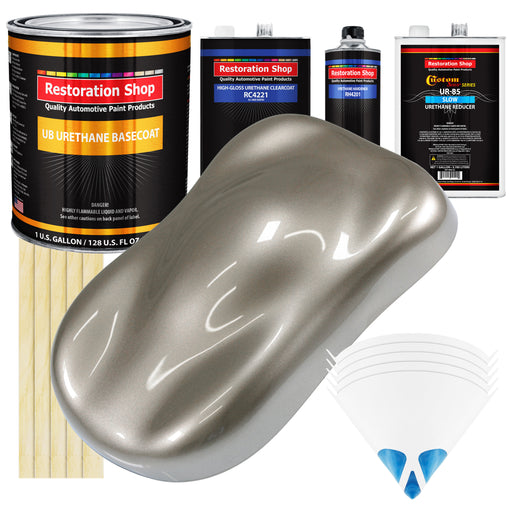Warm Gray Metallic - Urethane Basecoat with Clearcoat Auto Paint - Complete Slow Gallon Paint Kit - Professional Gloss Automotive Car Truck Coating