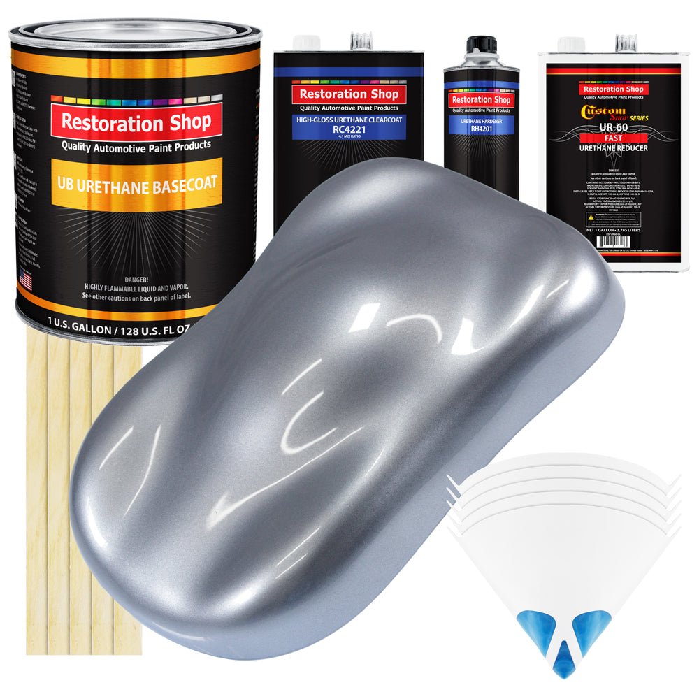 Cool Gray Metallic - Urethane Basecoat with Clearcoat Auto Paint - Complete Fast Gallon Paint Kit - Professional Gloss Automotive Car Truck Coating