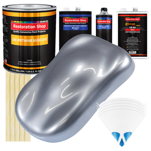 Cool Gray Metallic - Urethane Basecoat with Clearcoat Auto Paint - Complete Fast Gallon Paint Kit - Professional Gloss Automotive Car Truck Coating