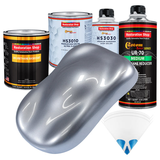 Cool Gray Metallic - Urethane Basecoat with Premium Clearcoat Auto Paint (Complete Medium Quart Paint Kit) Professional High Gloss Automotive Coating